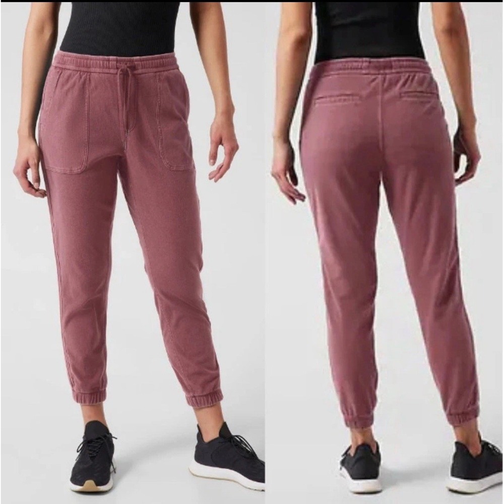 Athleta Women's Farallon Joggers Dusty Pink Size Small Drawstring Cotton Blend‎